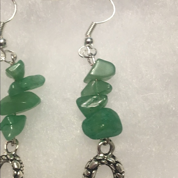 SOLD Green Aventurine Silver Snake Dangle Earrings - Picture 3 of 8